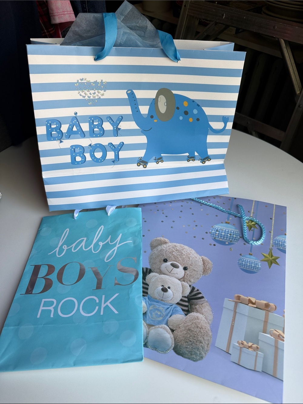 Baby Boy Gift Bags - Blue Elephant & Teddy Designs
